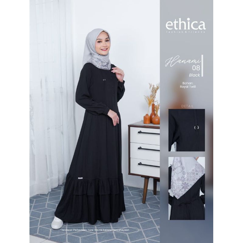 Gamis Ethica Hanami 08 (Black, Cream, Dusty Pink) Hanami 8 Hanami08