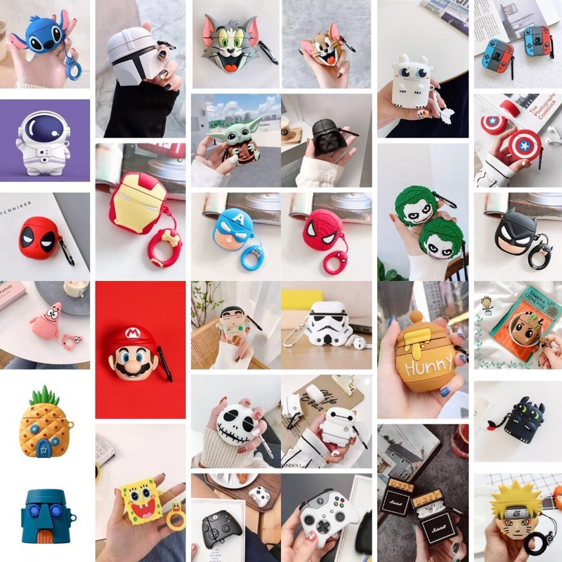 Case Airpods Gen 2 1 Karakter Switch Mario Deadpool Superhero Spiderman Xbox toothless 3D Lucu