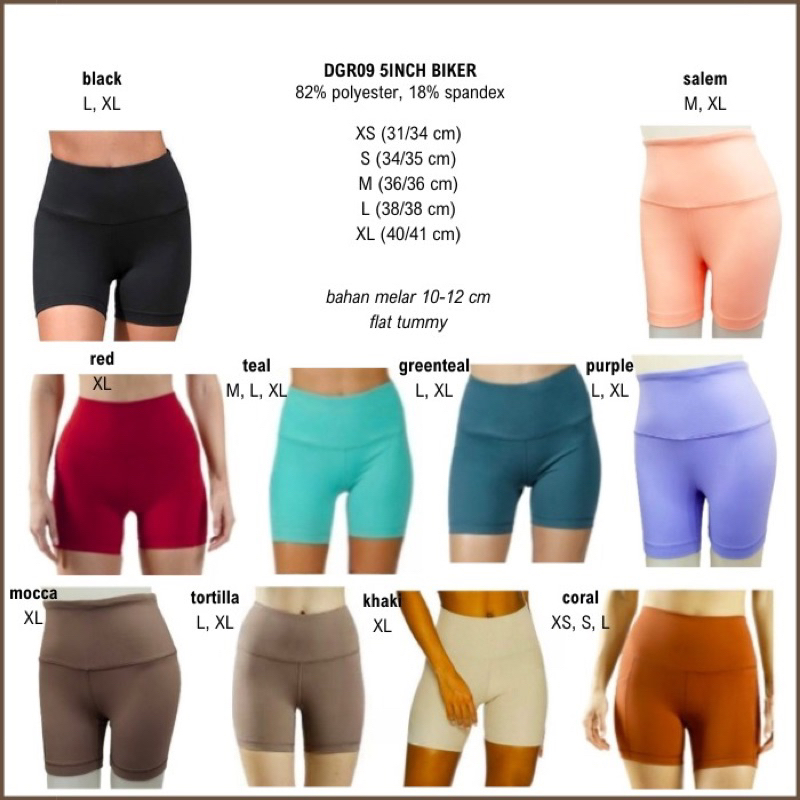 Celana Legging Pendek Wanita Murah 90 Degree DGR09 5 Inch Biker 6 Warna