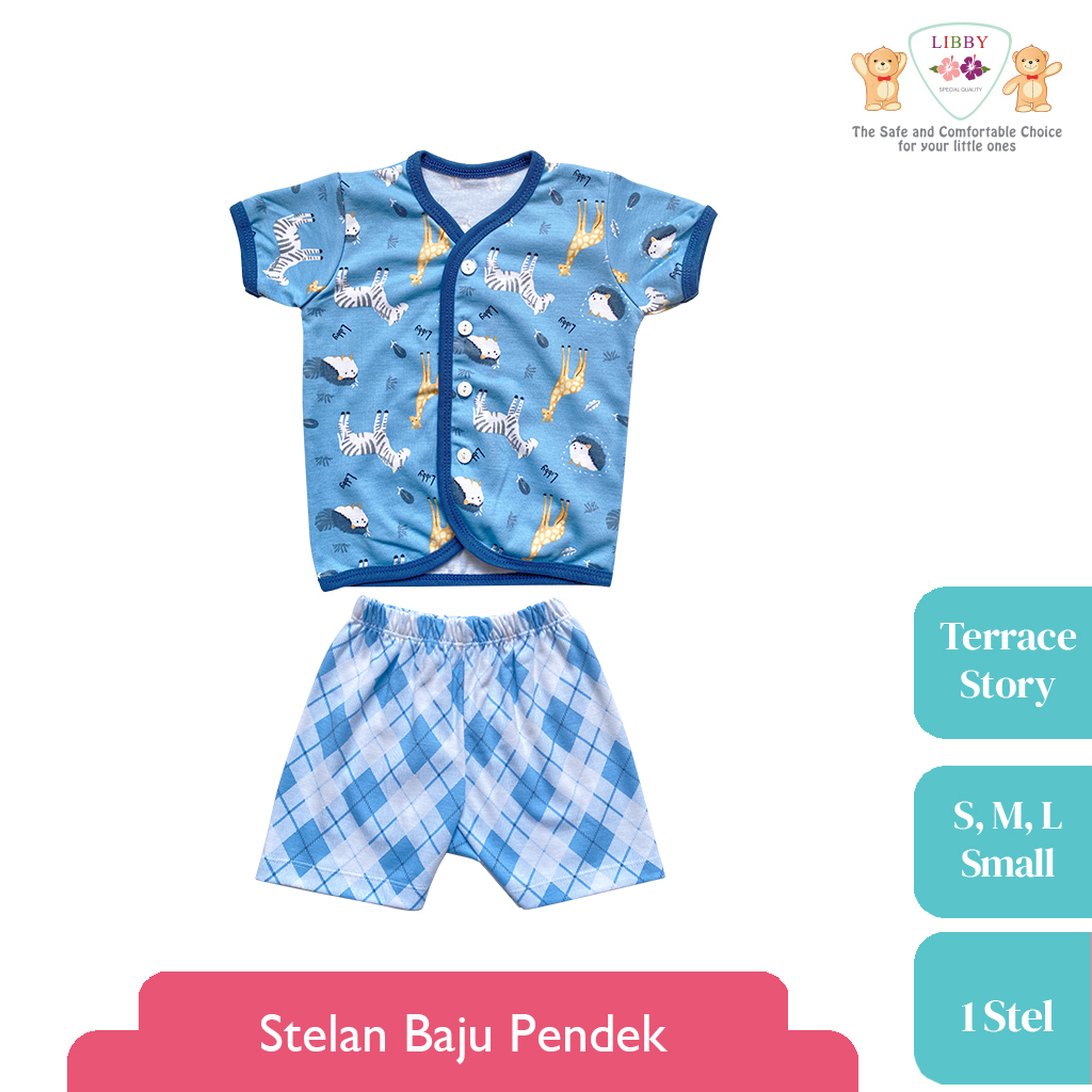 Baju Bayi Setelan Pendek Anak Kecil LIBBY Motif Terrace Story (1stel)