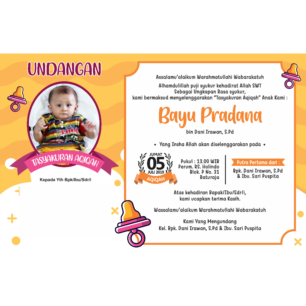 CETAK UNDANGAN AQIQAH CUSTOM KERTAS BC