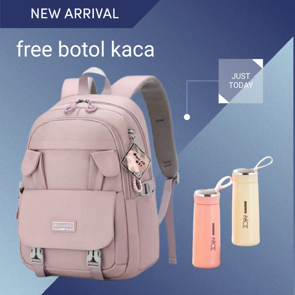 TAS RANSEL WANITA KOREA CIKUNEK ANTI AIR HITAM ELLESMA TA395B5 BACKPACK SEKOLAH KERJA BESAR BANDUNG ORI