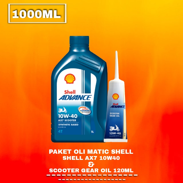 Paket Shell Advance AX7 Scooter 10W-30 &amp; 10W-40 MB 800 ml &amp; 1000 ml 4T Oli mesin matic + Oli gardan shell 15W-40 120 ml