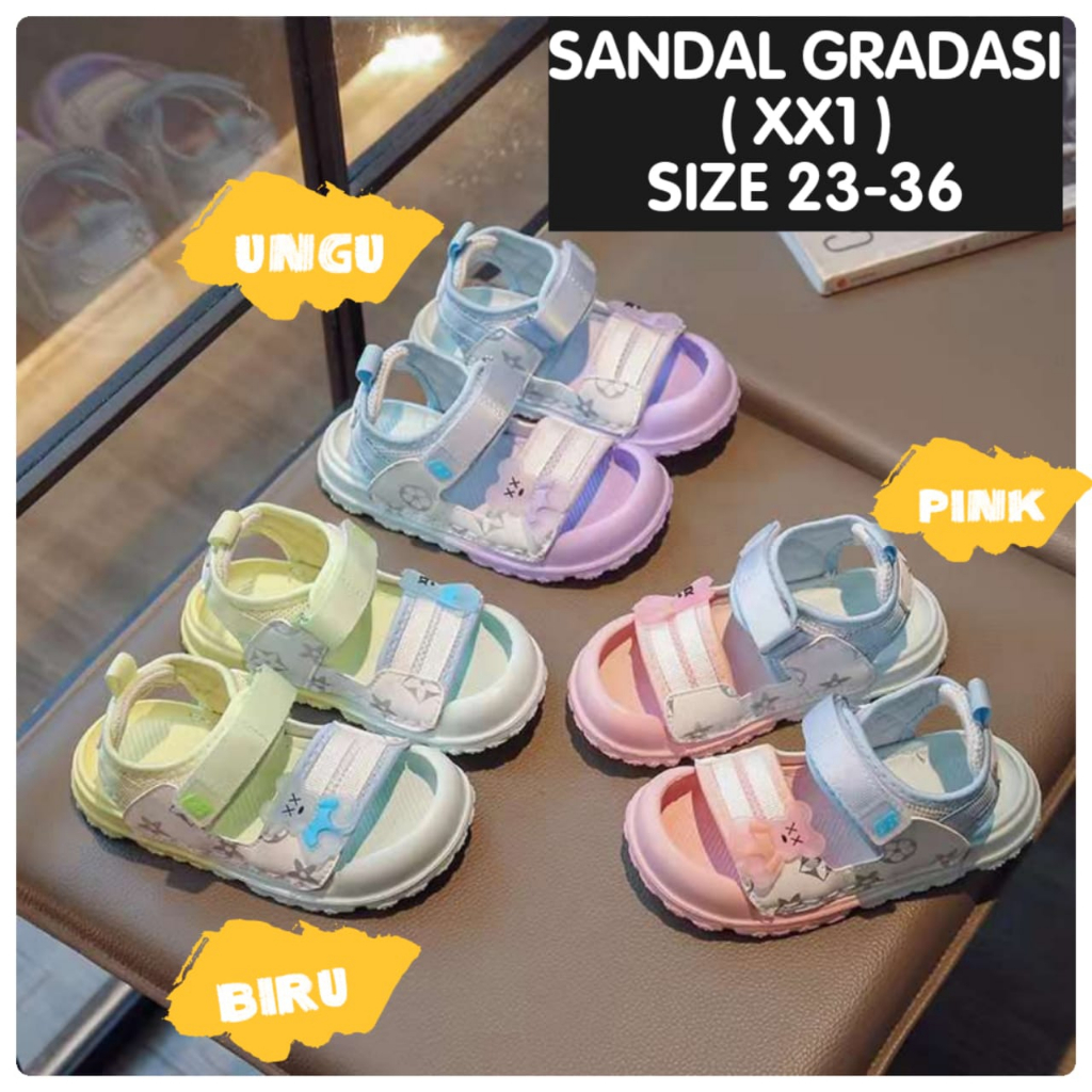 (LOLI-JKT) SD- XX1 SANDAL ANAK UNISEX GRADASI 3 WARNA SIZE 23-36