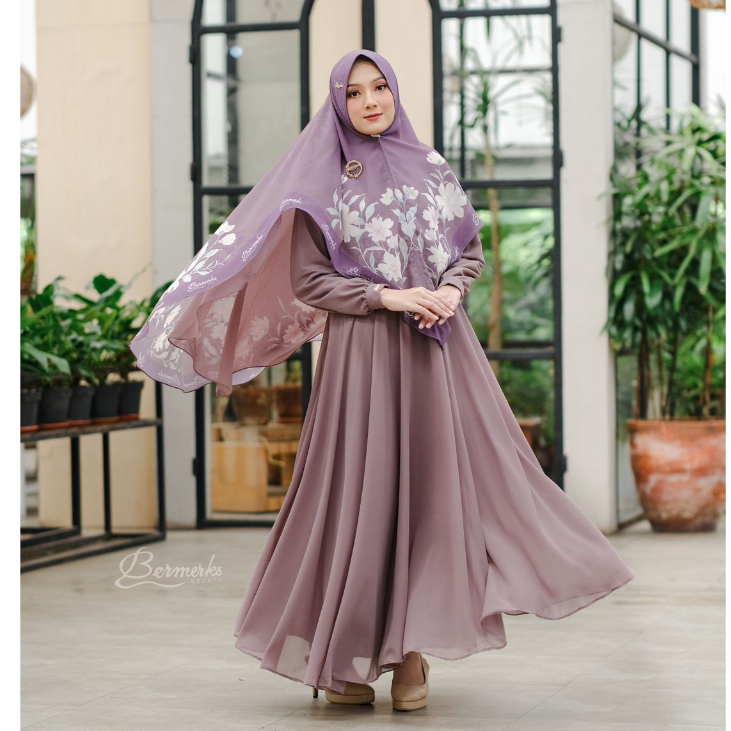 Gamis Ceruty babydoll set khimar motif terbaru Arawinda Maharani Anjani Jamilah zaskya mazaya ori bermerks syari terbaru