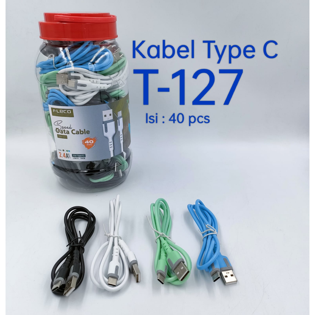 TOPLES KABEL FAST CHARGING TYPE-C KABEL DATA BULAT MURAH TERBAIK ISI 40 PCS Tipe C T-127 FLECO