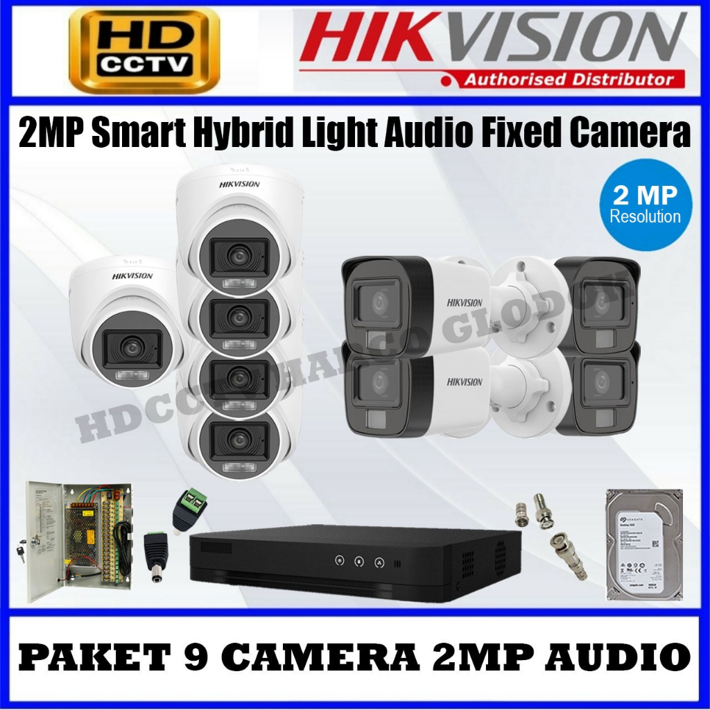PAKET 9 CAMERA HIKVISION DVR 16 CHANNEL TURBO HD CAMERA 2MP AUDIO