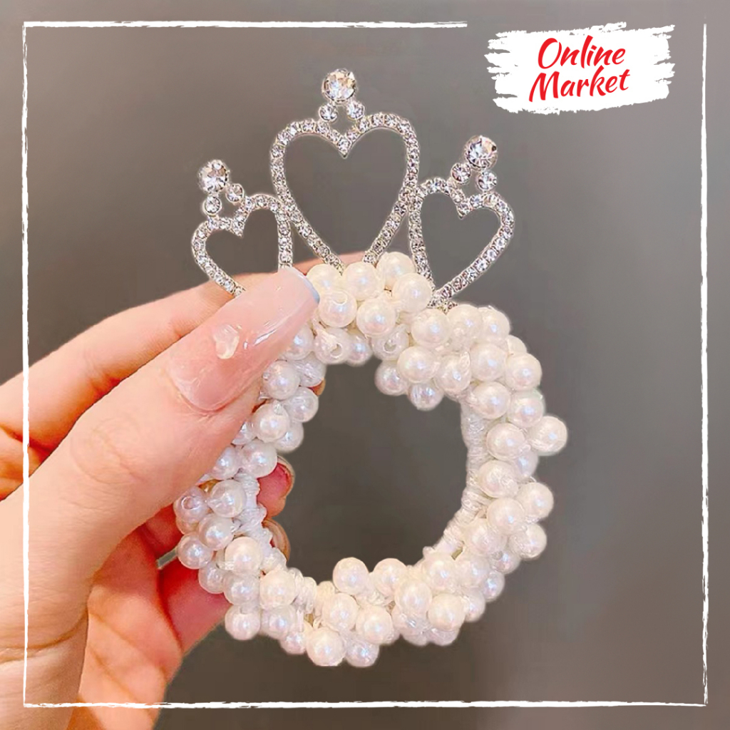 Ikat Rambut Mahkota Mutiara - Ikat Rambut Anak Wanita - Hiasan Rambut