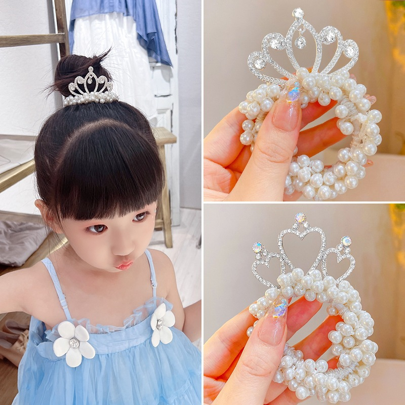 Ikat Rambut Mahkota Mutiara - Ikat Rambut Anak Wanita - Hiasan Rambut