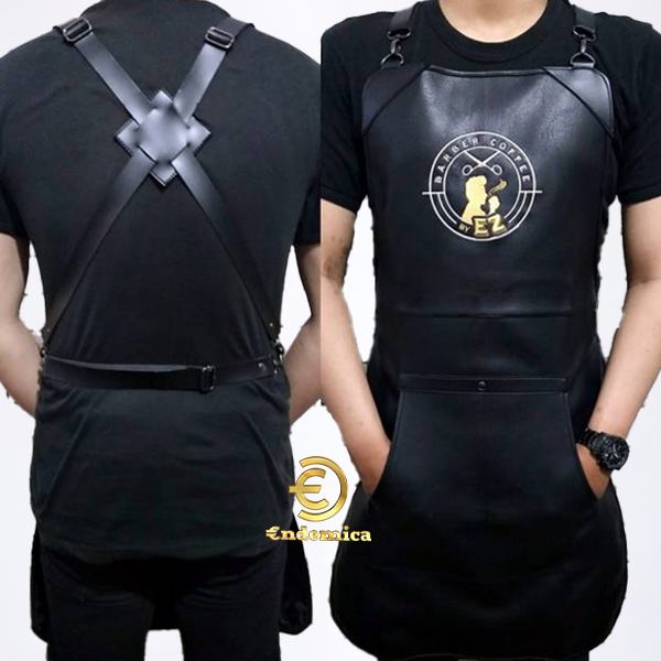 apron barista Celemek Barbershop apron cafe celemek cukur rambut full premium synthetic leather path crossback strep