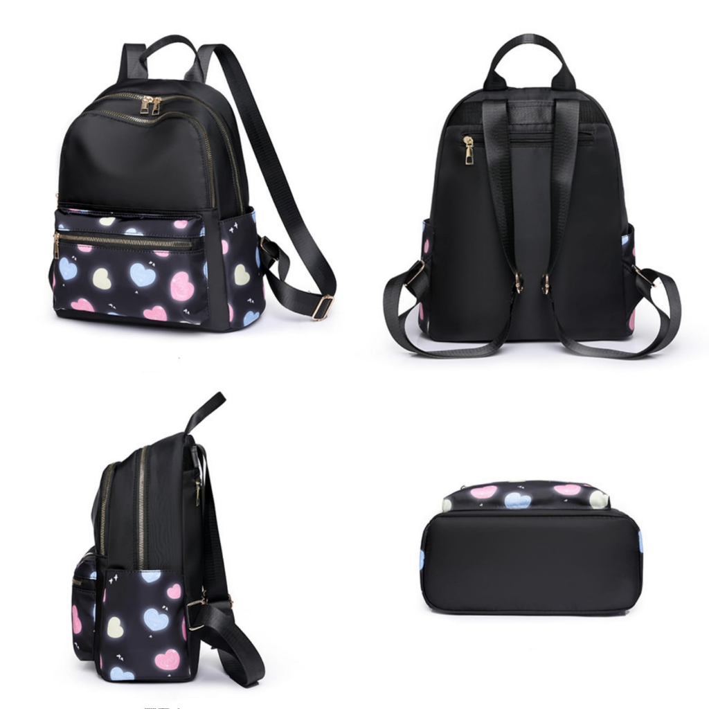 TAS RANSEL WANITA PREMIUM KOREA BACKPACK IMPORT PUNGGUNG GENDONG KEKINIAN BRANDED FASHION ANTI AIR HITAM MOTIF LOVE CEWEK SEKOLAH KULIAH KERJA REMAJA MURAH BERYLUNE TA815B5