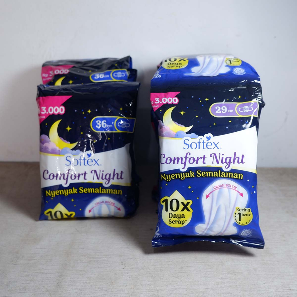 Pembalut Murah Softex Comfort Night Wing 29 cm dan 36 cm 2 pads