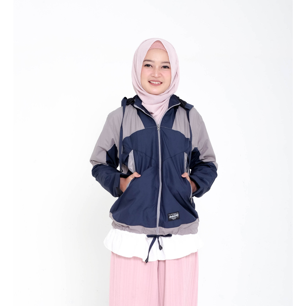 Justrue Jaket Gunung Wanita Waterproof Navy