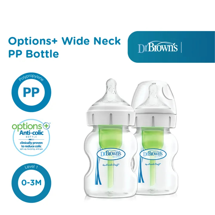 Botol Susu Bayi Dr.Brown's 5oz / 150ml PP Wide-Neck Options+ Baby Bottle 2- Pack