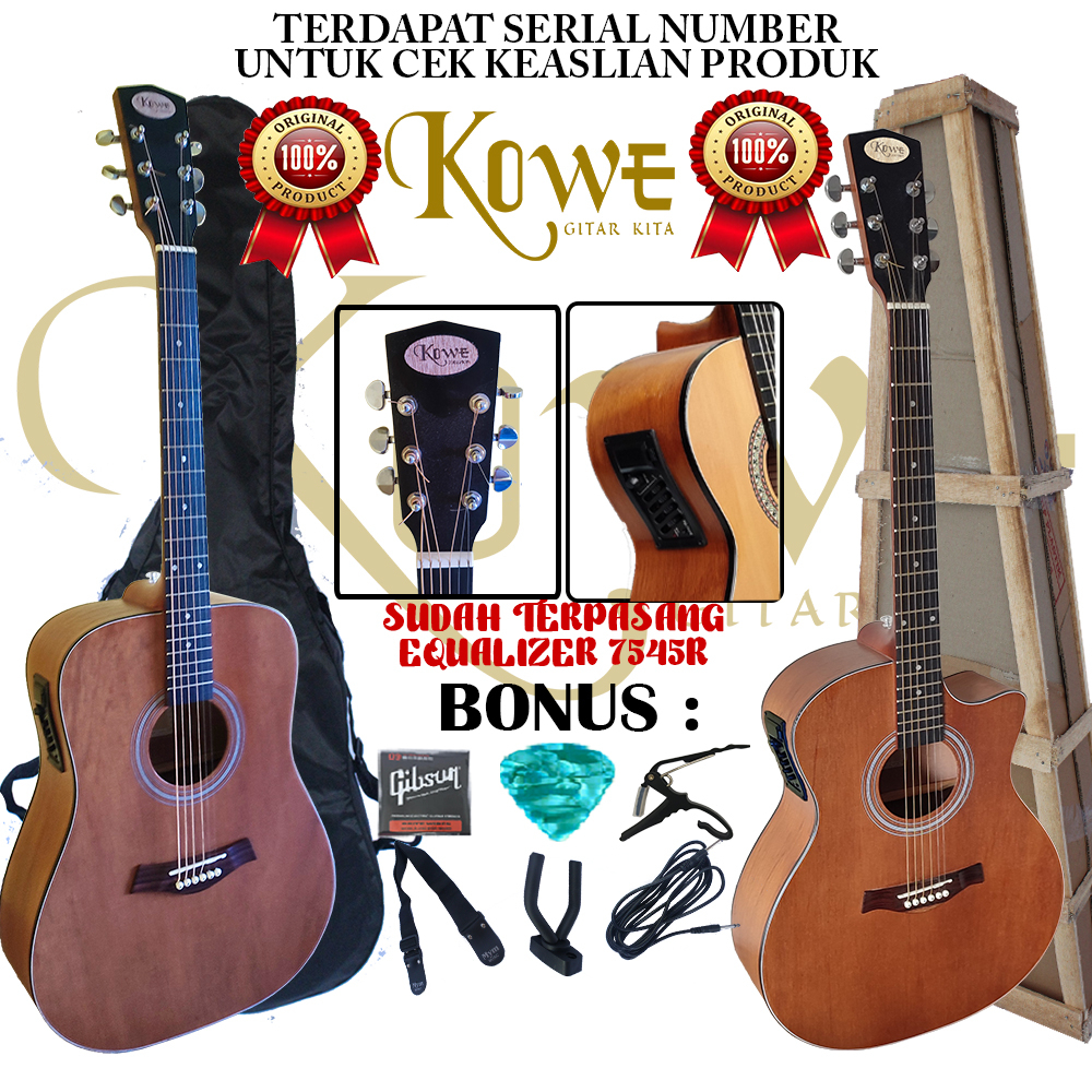 Gitar Akustik Elektrik Original merk KOWE Gitar Free Packing Kayu Paket Lengkap