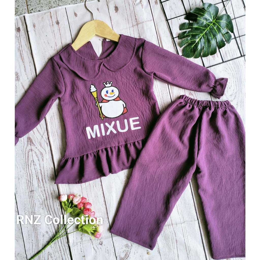 ONE SET MIXUE TERBARU1-7 TAHUN//SETELAN MIXUE VIRAL BAHAN CRINKLE AIRFLOW