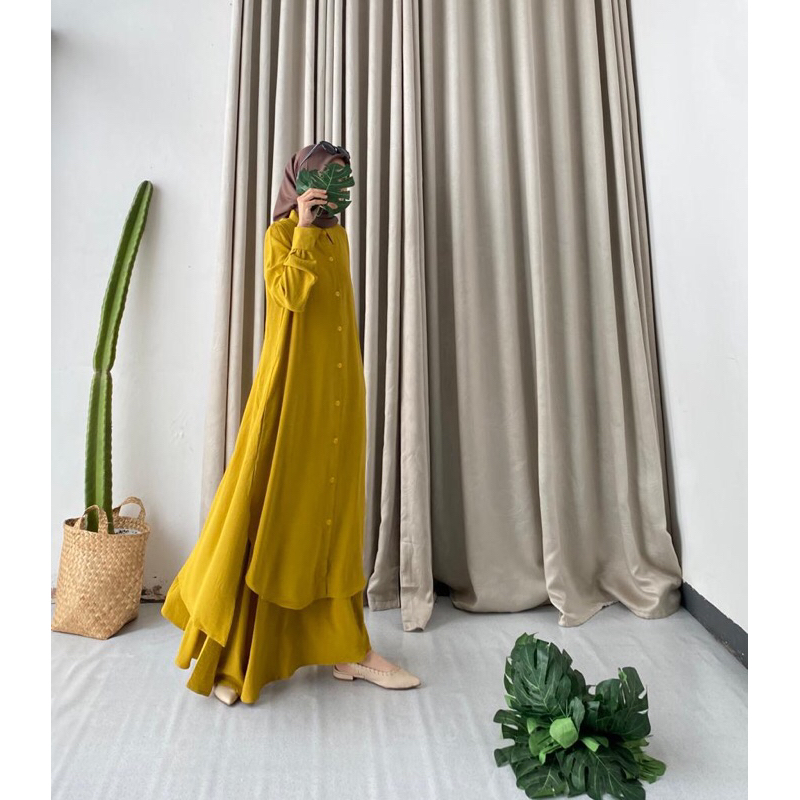 ONE SET LONG TUNIK & ROK BAHAN CEY CRINKLE