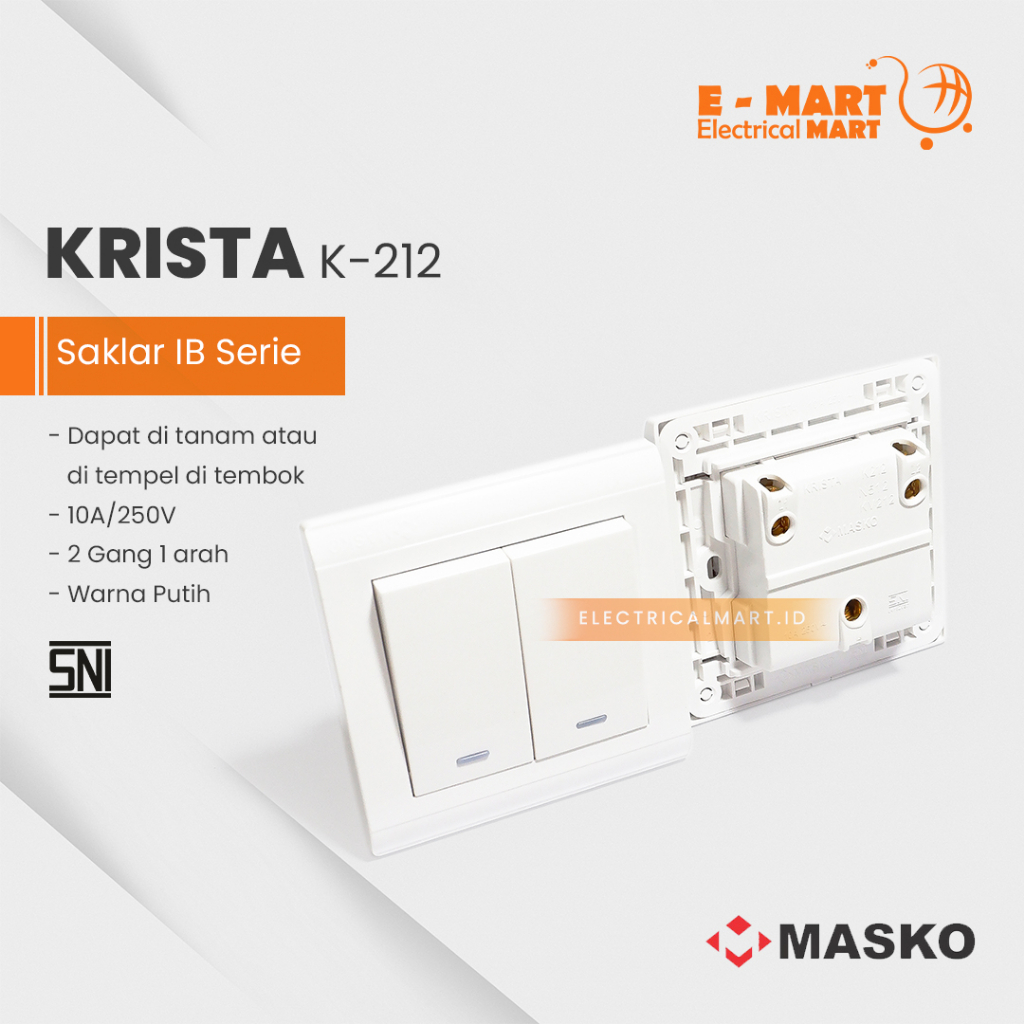 Masko KRISTA Saklar Double Saklar Seri PUTIH K-212