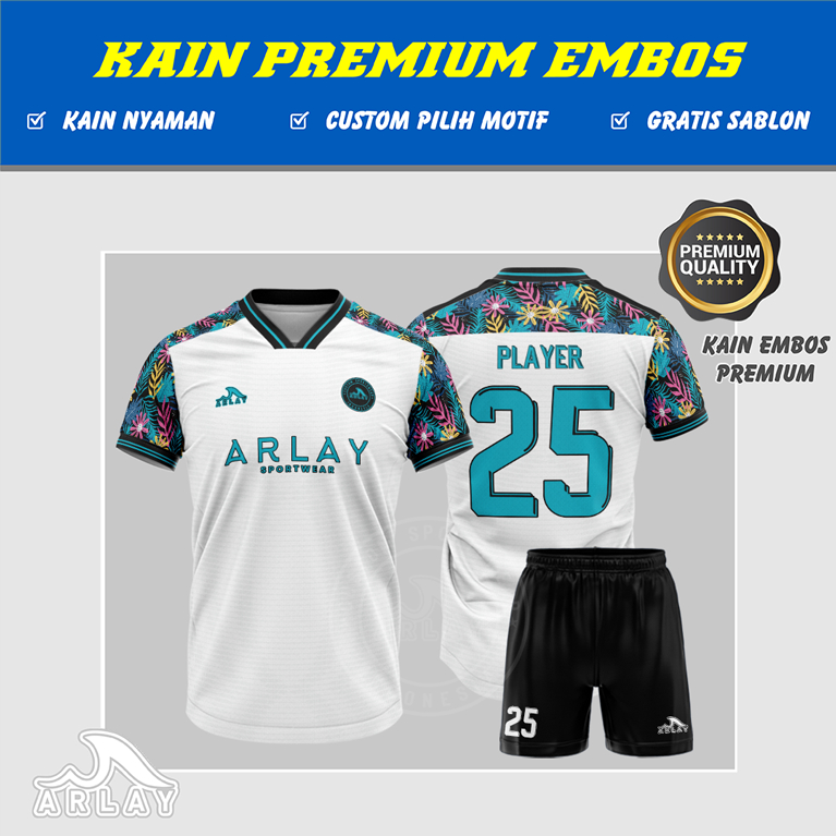 JERSEY FUTSAL CUSTOM ARLAY - BAJU BOLA PRINTING KEREN WARNA PUTIH HIJAU ATASAN SAJA ATAU SETELAN PLU