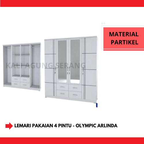 LEMARI PAKAIAN PUTIH 4 PINTU |LL4P ARLIDA - FREE ONGKIR SERANG KOTA