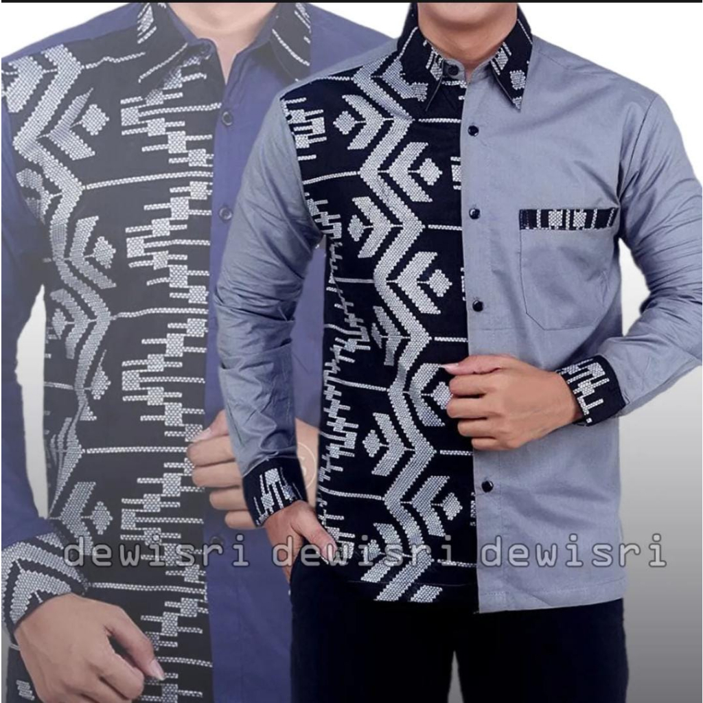 kemeja batik print prada kemeja motif zigzag Size M L XL