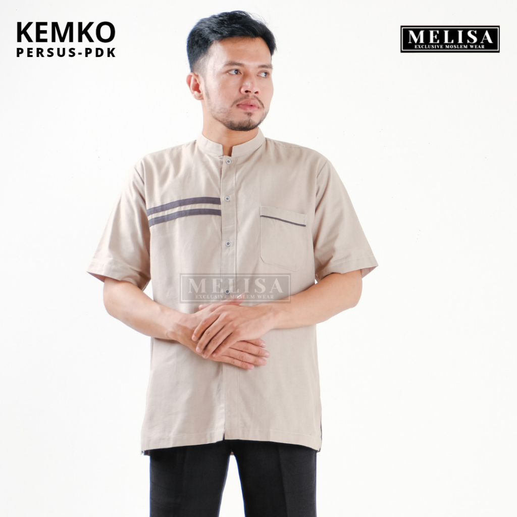 Baju Koko Pria Kemko Lengan Pendek Bahan Katun Persus Motip Simpel Dan Elegan Size M L XL Baju Muslim Polos Promo Baju Muslim Terbaru-Warna Cream