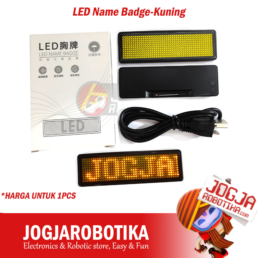 LED Name Badge Papan Nama Name Tag LED Berjalan-Kuning