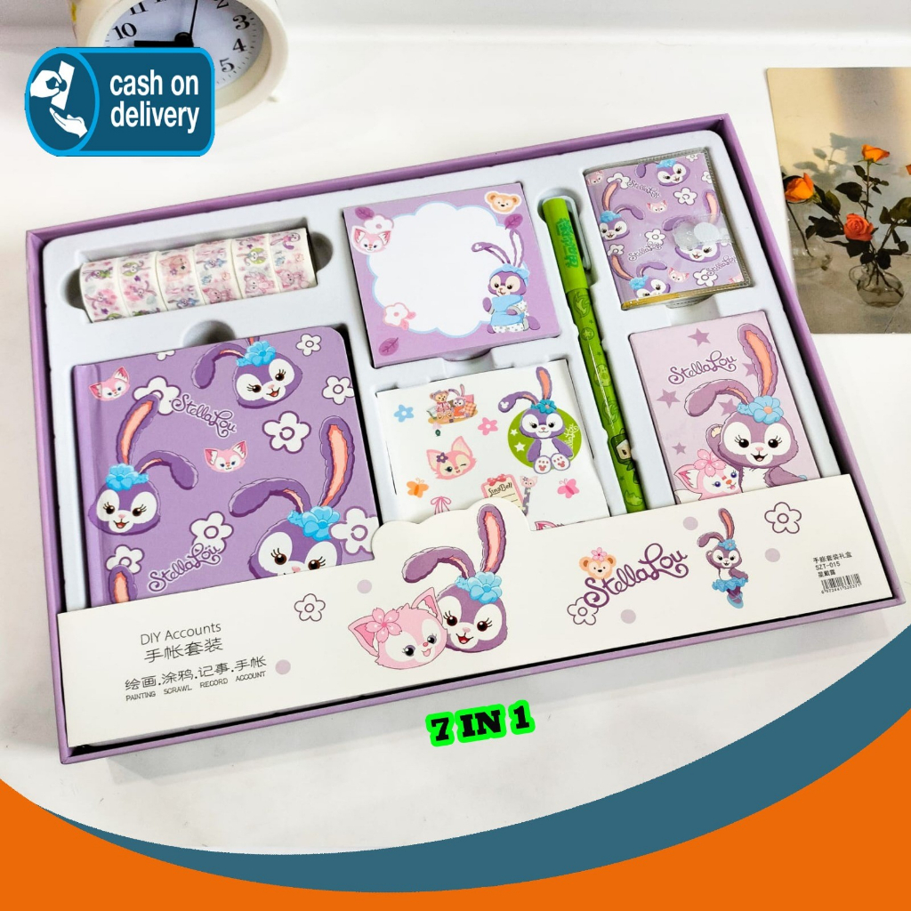 

SEPAKET JURNAL 7 IN 1 KARTUN DUFFY UNGU DIY WARNA WARNI PAKET ALAT TULIS UNIK LUCU IMUT KARAKTER GAMBAR GIFT BOX