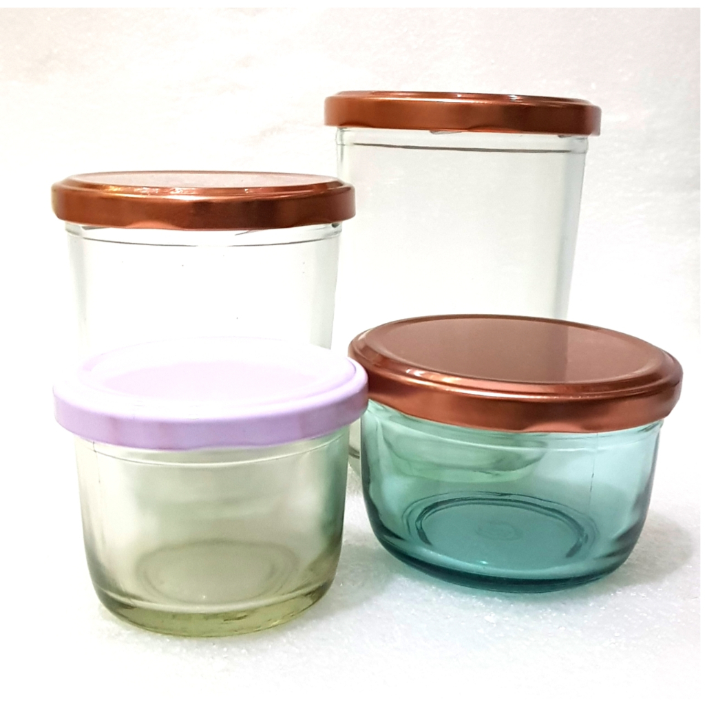 125ML Toples kaca blue Tutup Rosegold  / Toples kaca bulat blue  / Toples Bumbu Dapur (MA-48)