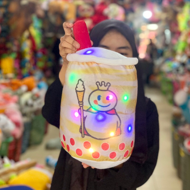Boba Mixue  LED little Lucu halus dan lembut Bantal Boba Mixue LED boba milk tea