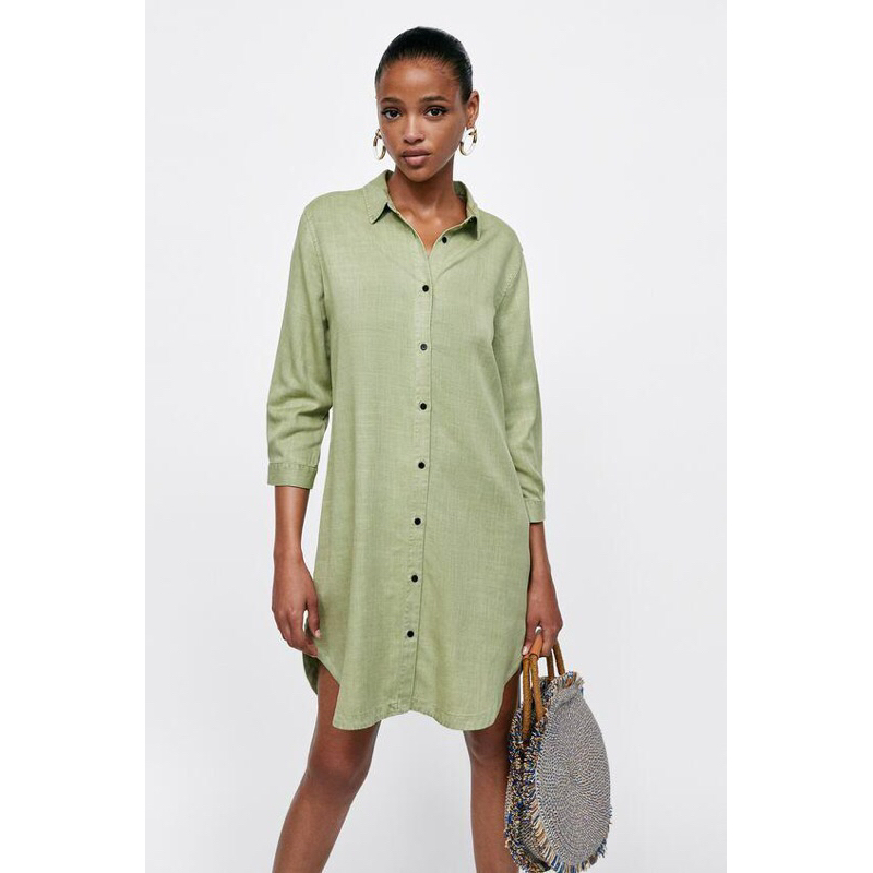 PRELOVED ZARA DRESS SAGE GREEN KATUN DENIM