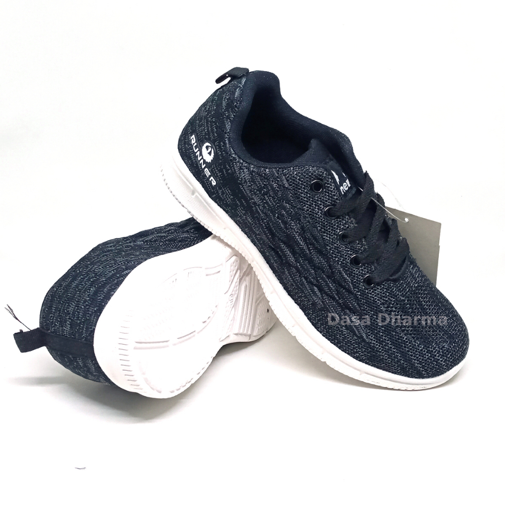 Sepatu Runner Anak Laki Laki Sekolah SD Sneaker Tali Hitam Size 33 - 36