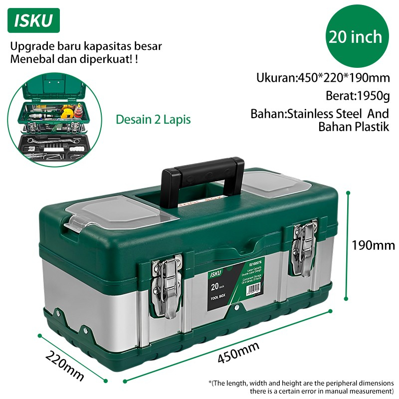 ISKU Tool box Besar Besi tahan karat box alat perkakas 20 inch