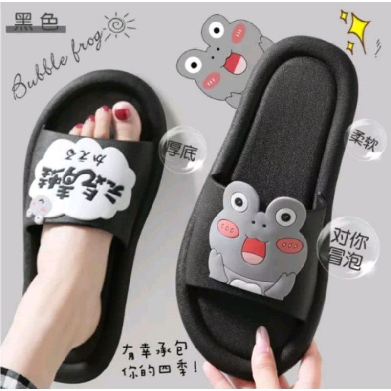 Sandal slop wanita motif kodok lucusandal korean
