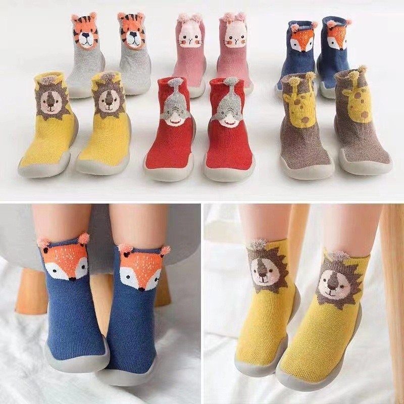 PW7-Sepatu Sandal Anak Bayi Karet Keren Prewalker Kaos Kaki Animal Karakter Anti Slip