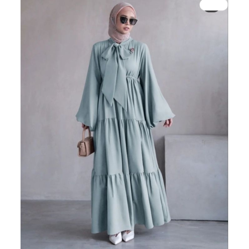 pulchra dress gamis cringkle kerah pita