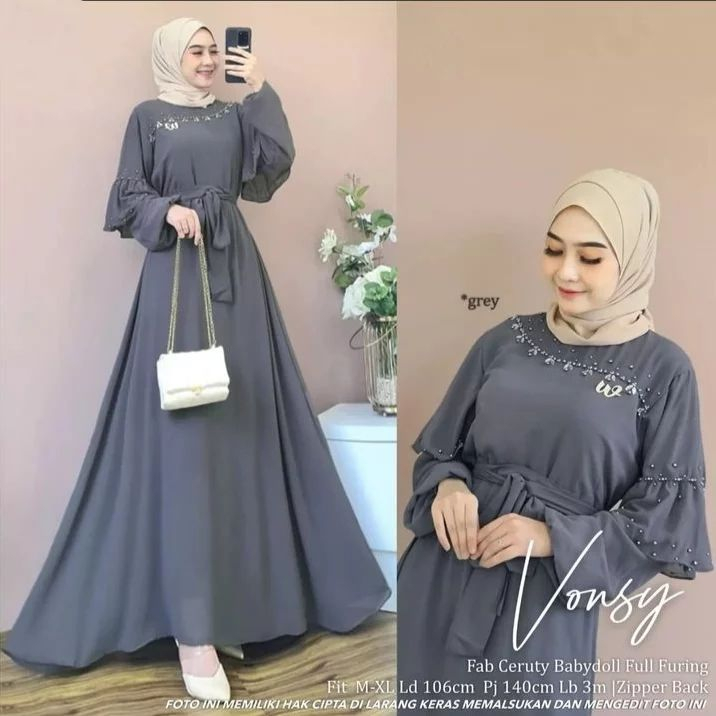 Baju muslim wanita Namira / Vonsy dress / Gamis ceruty polos Mix payet maryam Size M L&amp; XL