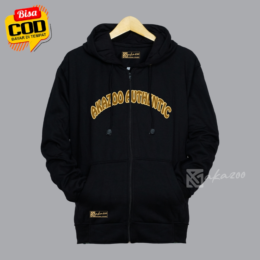 jaket zipper oversize korean style akazoo warna hitam BAJU KERJA sablon depan blakang