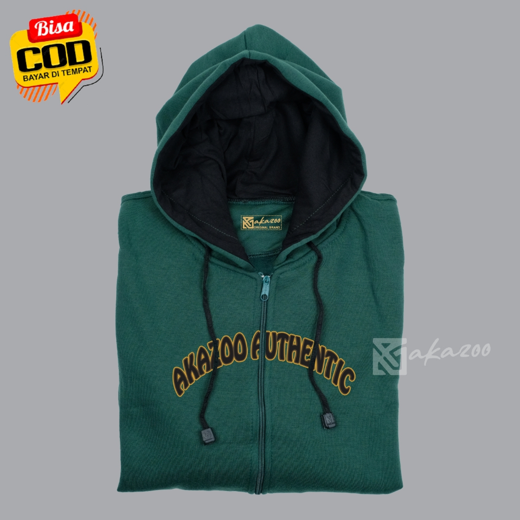 jacket pria keren dewasa resleting sablon depan blakang akazoo warna hijau botol JANGKRIK BOS sablon dpn blakng