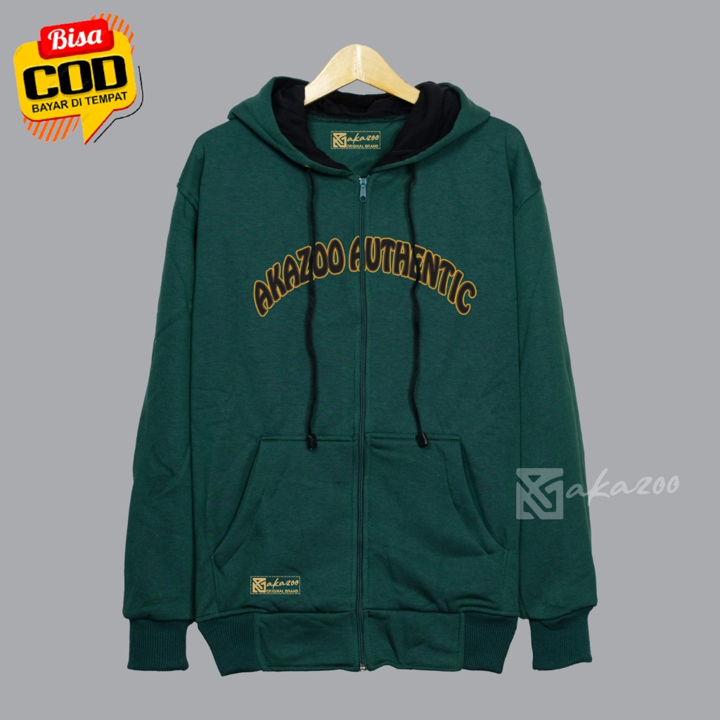 jacket pria keren dewasa resleting sablon depan blakang akazoo warna hijau botol JANGKRIK BOS sablon dpn blakng