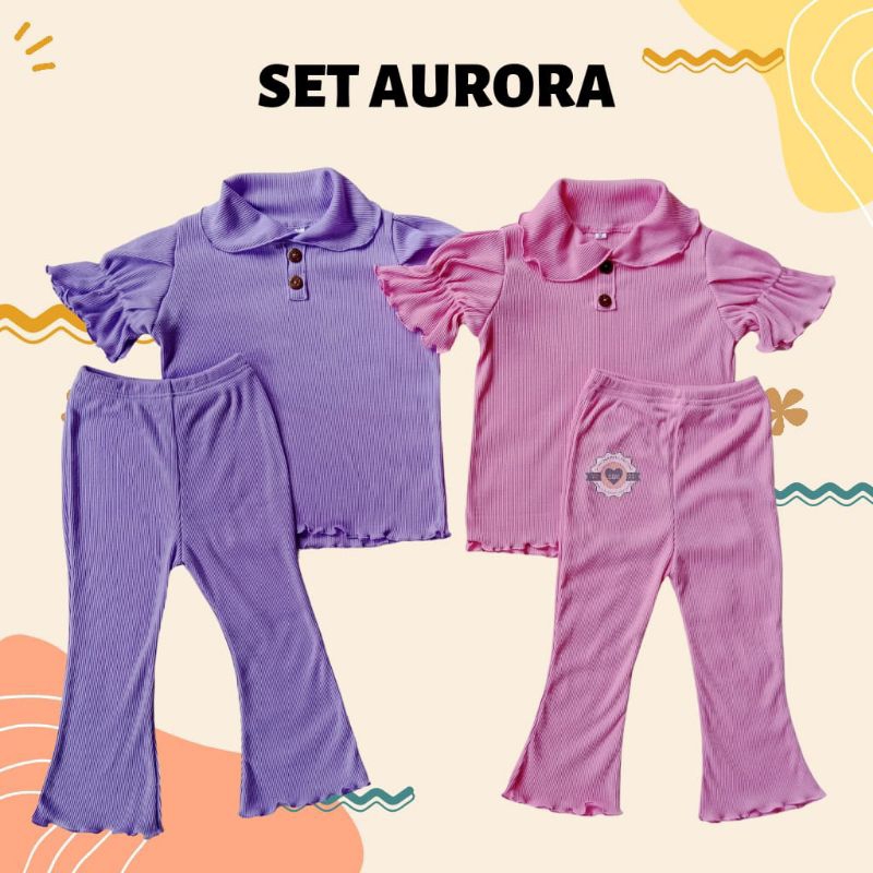 Baju Setelan RIB Anak Aurora Ruffle Knit Tee Dengan Celana Cutbray Usia 1-6 Tahun