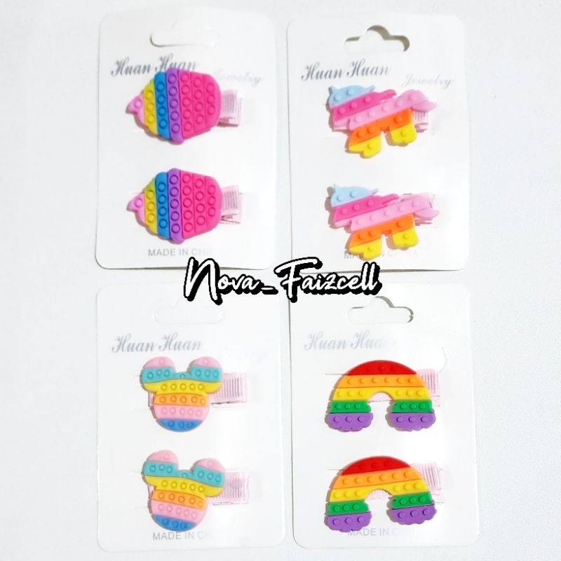 2pcs / Set - Jepit Rambut Anak Pop it Rainbow Premium Jepitan Korea