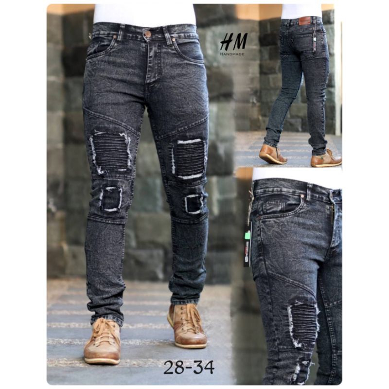 Celana Jeans Bikers Sobek Ripped Handmade