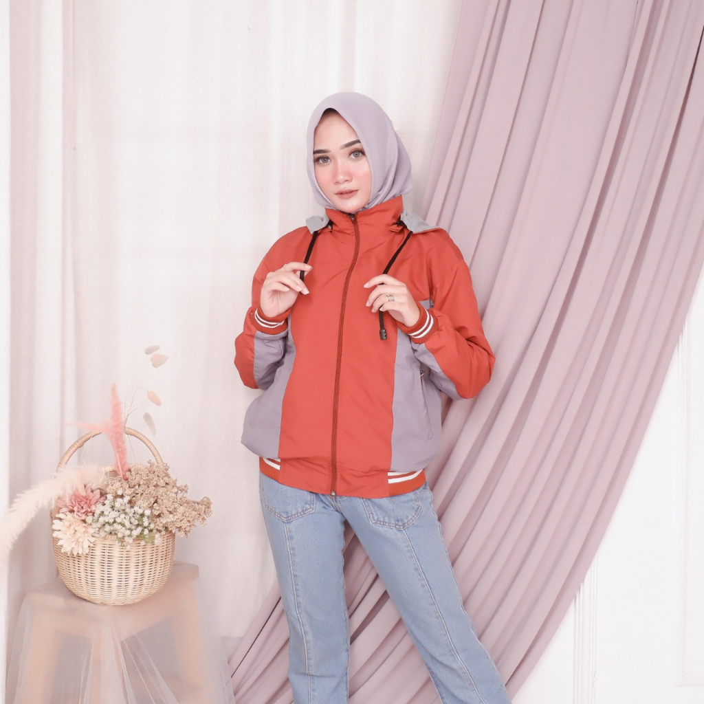 Justrue Jaket Hoodie Wanita Bolak Balik Kekinian Orange