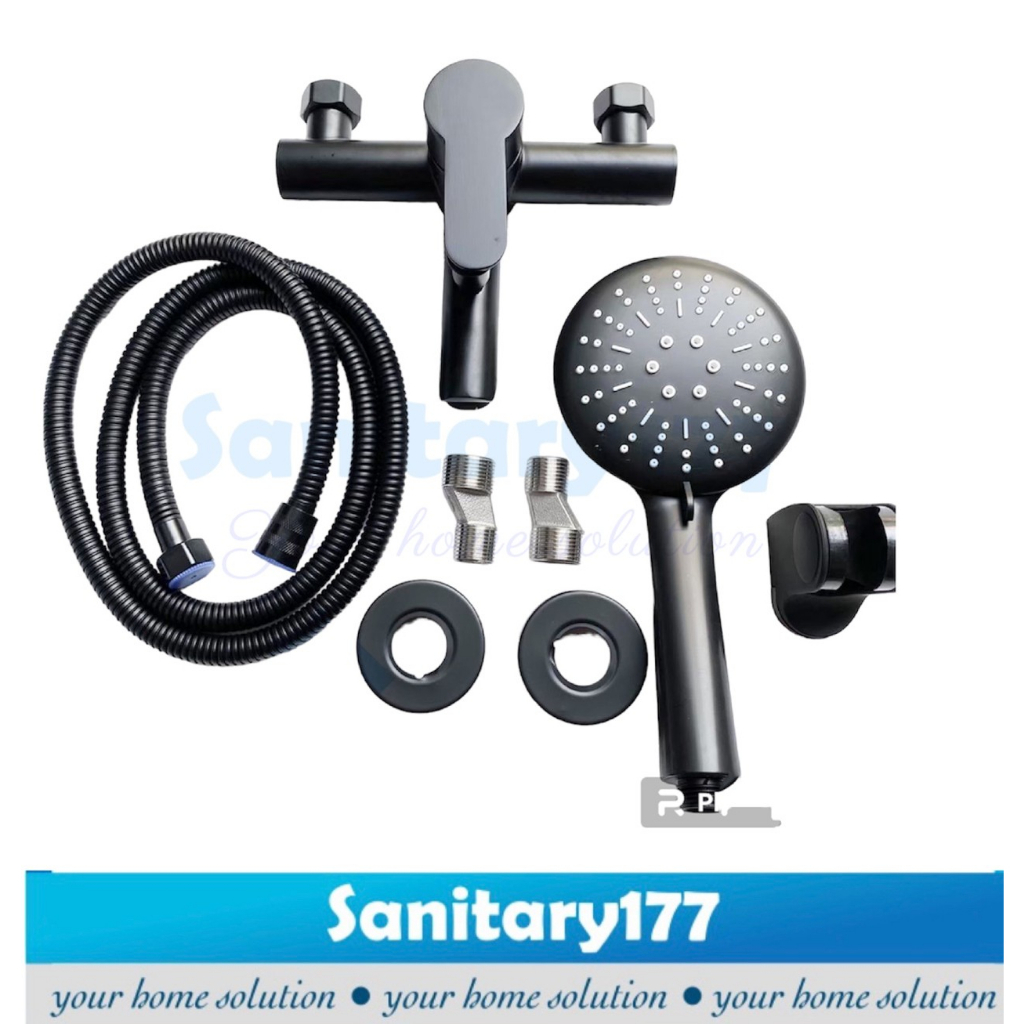 Paket Kran Bathtub Panas Dingin stainless 304  &amp; Tiang shower HITAM set -keran air hot cold mixer black matte minimalis sower bar /S2