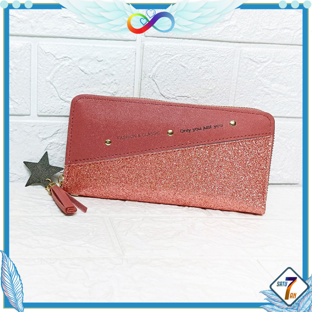 Dompet Panjang Wanita Zipper Fashion Korea Style Dompet Clutch Cewek 1 Resleting PU Multifungsi Satu7an D82