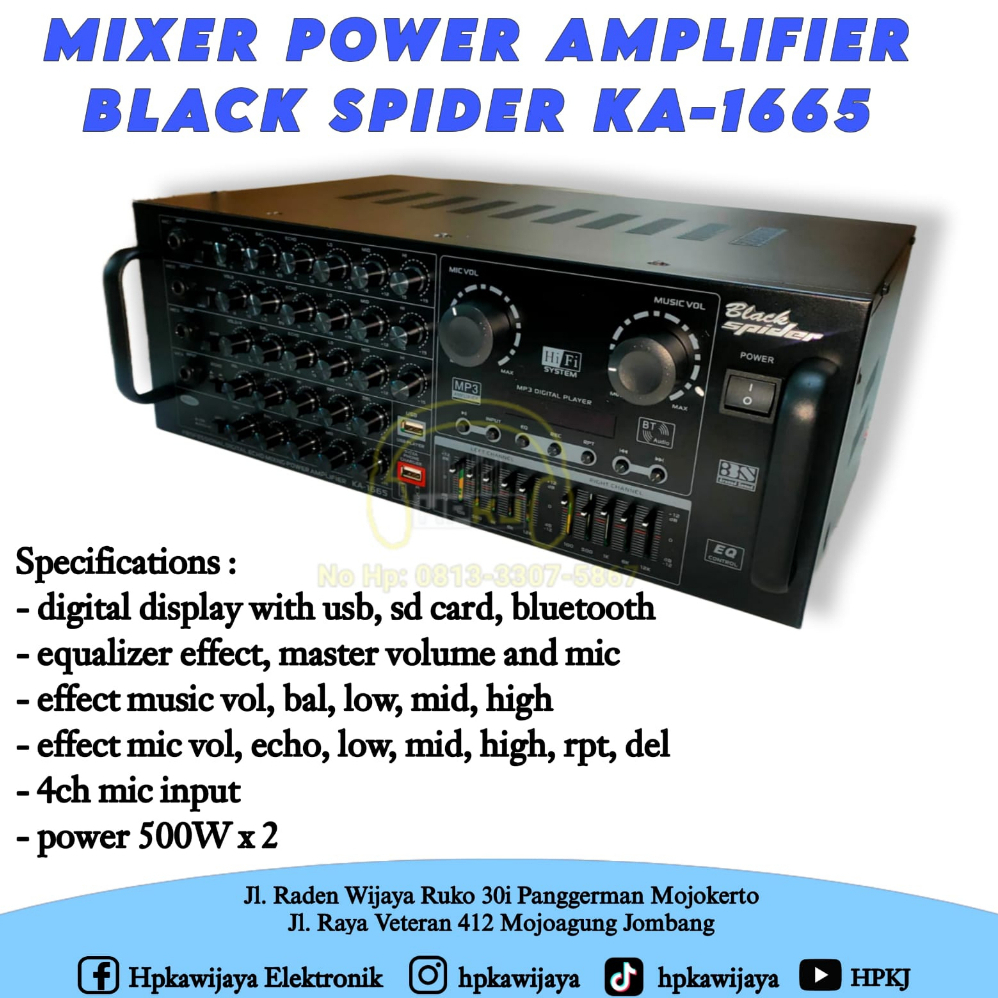 POWER AMPLIFIER KARAOKE BLACK SPIDER KA-1665 power ampli karaoke BS KA 1665
