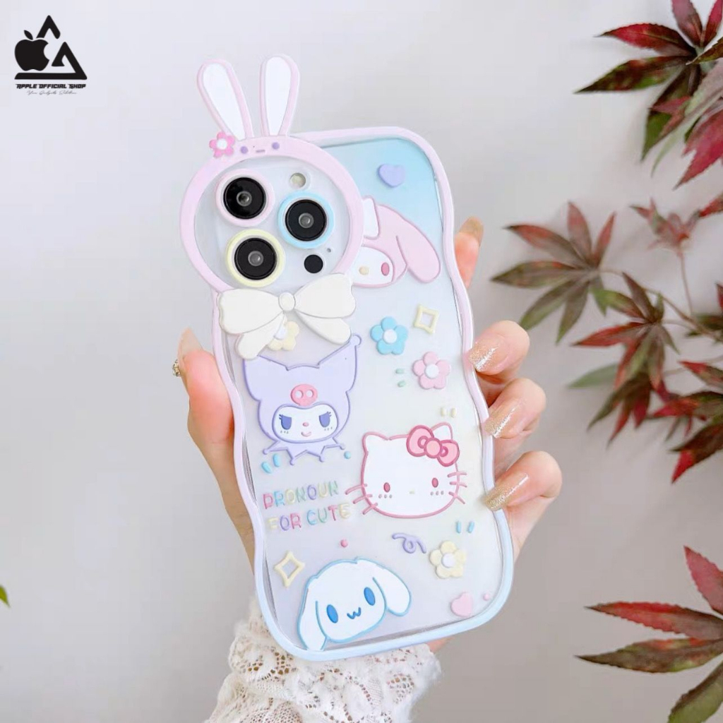 Luxury Softcase Lucu 3D Ear Bunny Motif iPhone 11 PRO MAX 12 PRO MAX XR XS MAX 7 8+ 7+ 8 SE 2 SE3  Soft Case Motif 4D Rabbit Hello Kitty HelloKitty Kuromi Disney Camera Protector Protection Silikon Silicone Jelly Hardcase