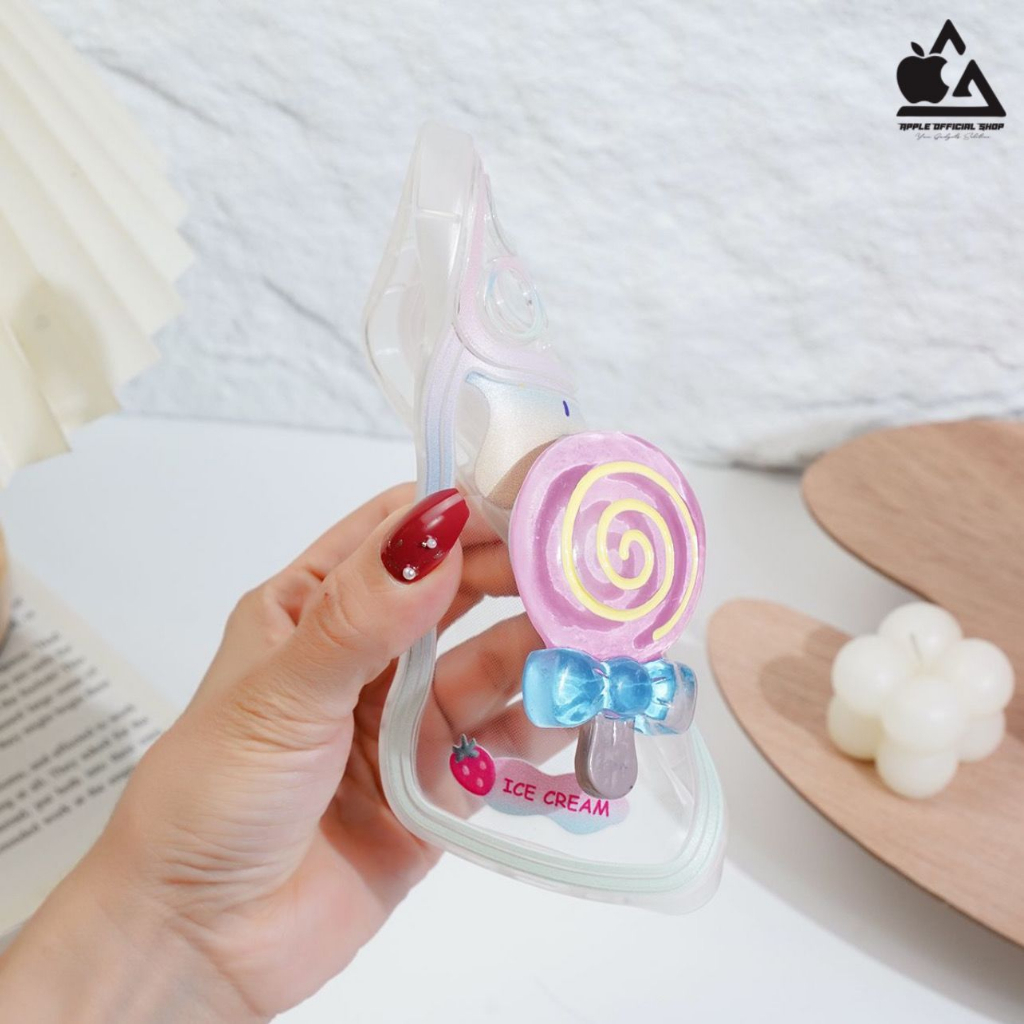 Softcase Lucu 3D Pop Socket Lollipop iPhone 14 Pro Max Plus 14+ 13 Pro Max Korean Pop Soket Popsoket Standing Soft Case Casing Camera Protector Protection Pelindung Kamera Silikon Silicone Jelly Hardcase