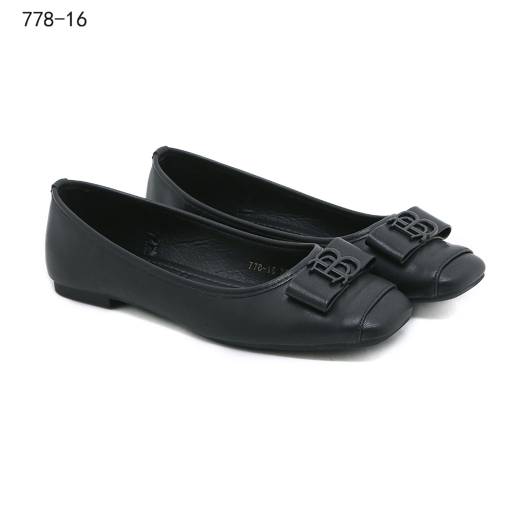 BO 778-16 Leather BB-Logo Bow Flat Heel Shoes